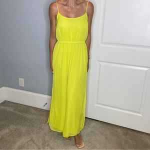 Old navy neon yellow green maxi dress side slits both sides lined size medium